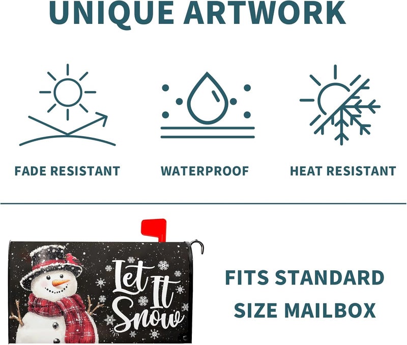 Anyako Snowflakes Mailbox Covers Magnetic Standard Size 18" X 21",Winter Cute Snowman Black Mailbox Wraps Post Letter Christmas Box Cover for Holiday Garden Yard Decor - Image 4